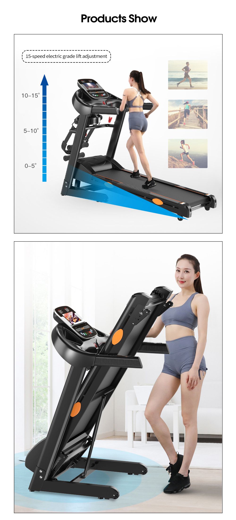 Indoor Gym Running Machine Multifunction Folding Electric Treadmill