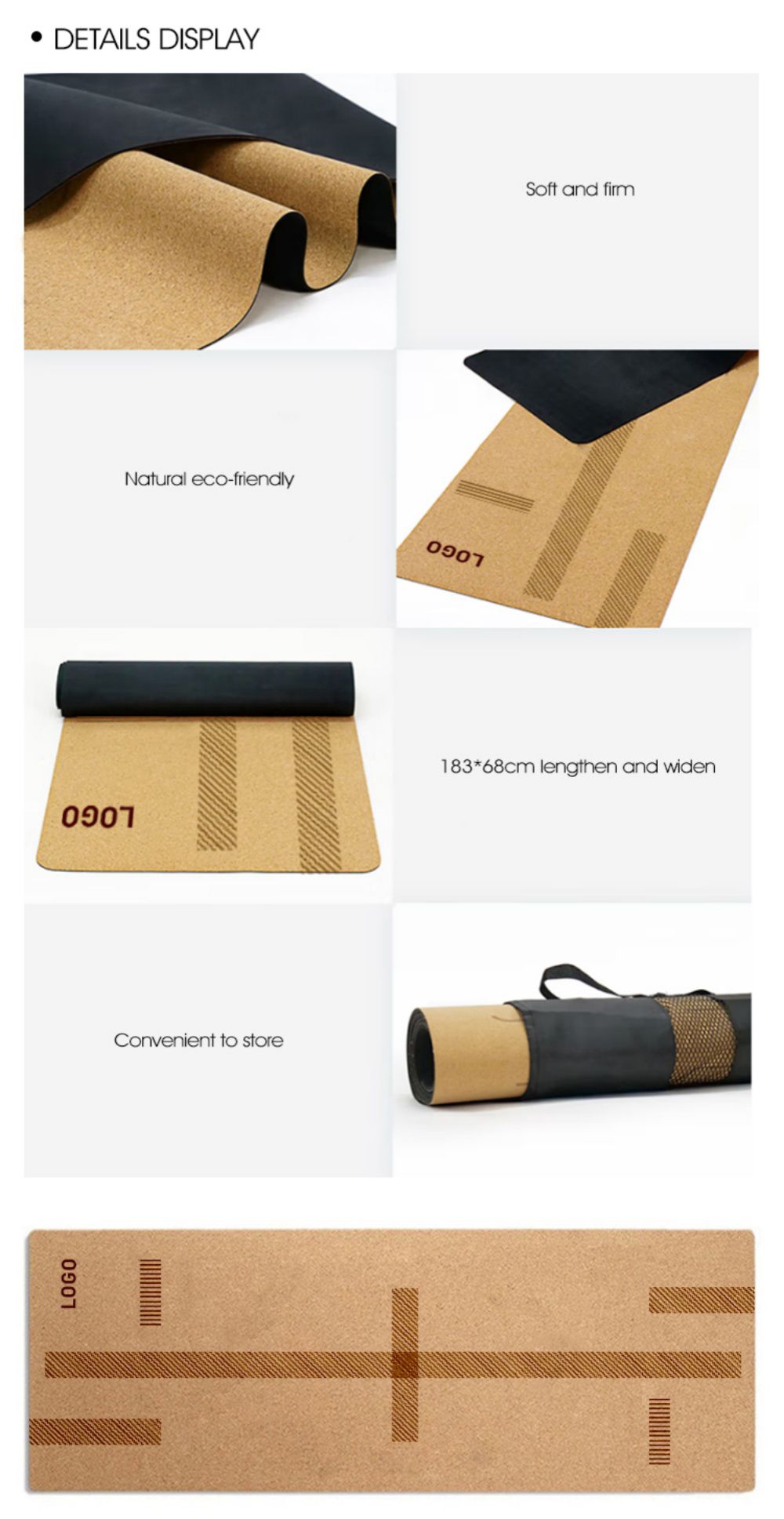 Studio Grade Cork Rubber Yoga Mat with Alignment Lines