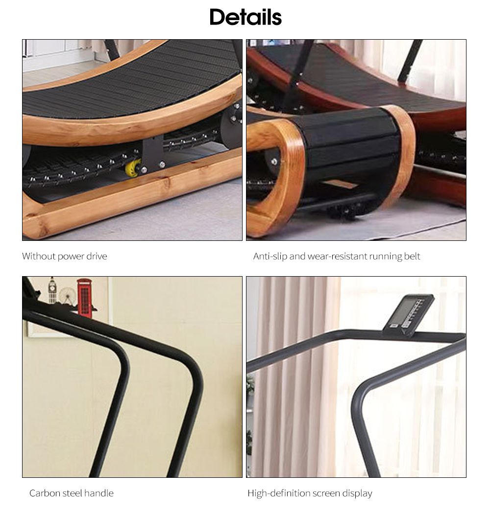 Non Electric Wooden Running Wood Curve Mechanical Treadmill