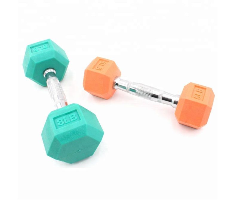 Colored Rubber Coated Hex Dumbbell (LB)