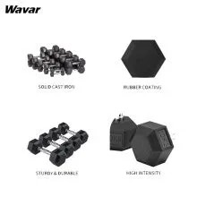 Custom cast iron hexagonal rubber dumbbells with ergonomically designed non-slip grips, durable rubber wrap, custom hexagonal dumbbell set.