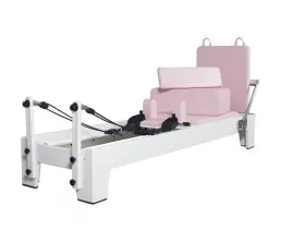 White Painted Oak Pink Pilates Equipment