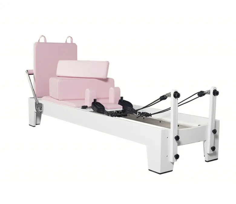 White Painted Oak Pink Pilates Equipment