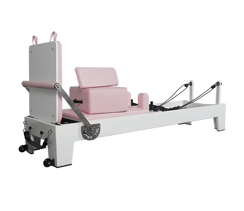 White Painted Oak Pink Pilates Equipment