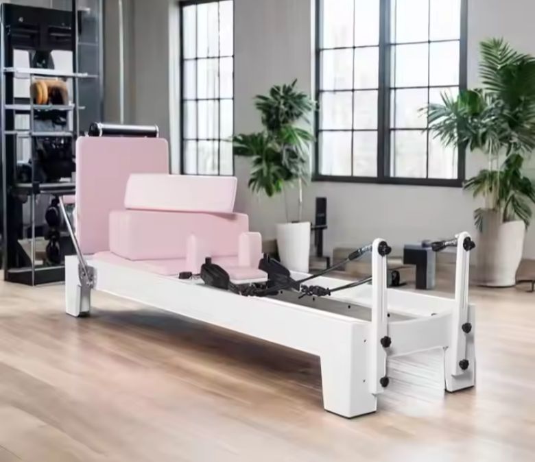 White Painted Oak Pink Pilates Equipment