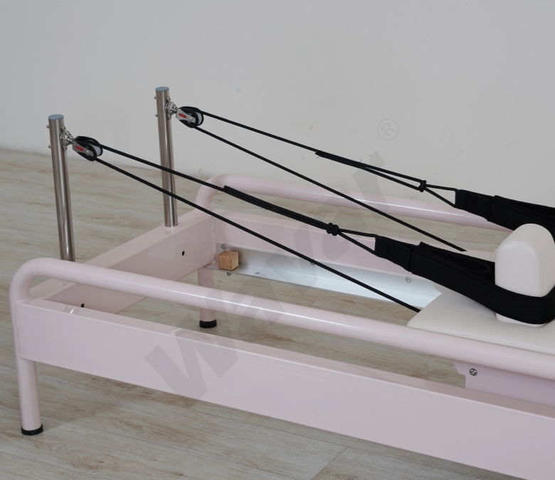 New Pink Steel Pilates Reformer with Built-in Foot Bar