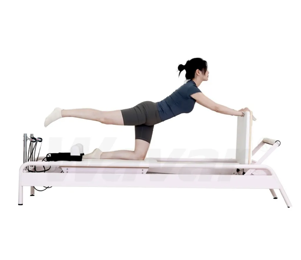 New Pink Steel Pilates Reformer with Built-in Foot Bar