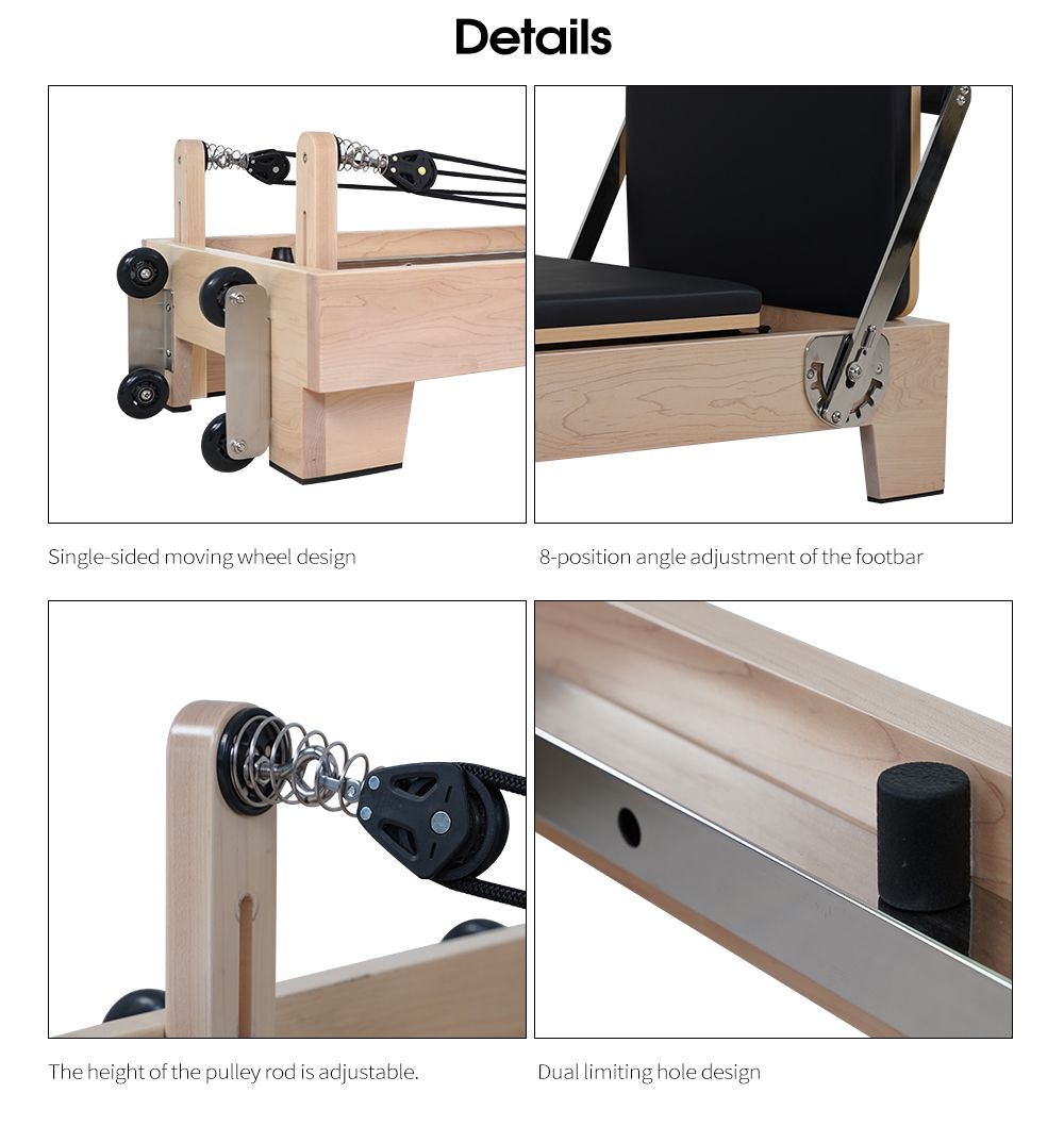 Advanced Maple Folding Pilates Reformer with Wood Leg